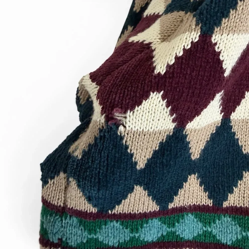 VTG 90s Saks Fifth Avenue 100% Cotton Geometric Grandpa Sweater Multicolor XL